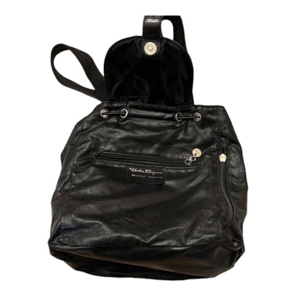 **TRADED** Salvatore Ferragamo EUC Gancini Black Nylon & Leather Mini Backpack - Picture 10 of 10